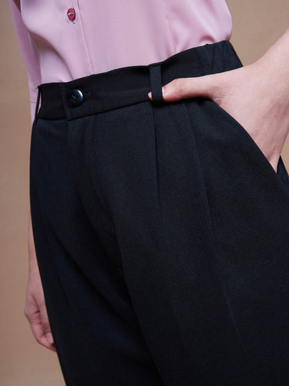 Women's Black Stretch Knit Tapered Pants