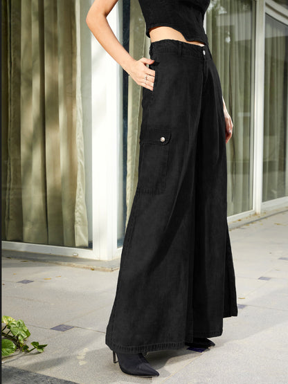 Women's Black Tencel Wide Leg Pants