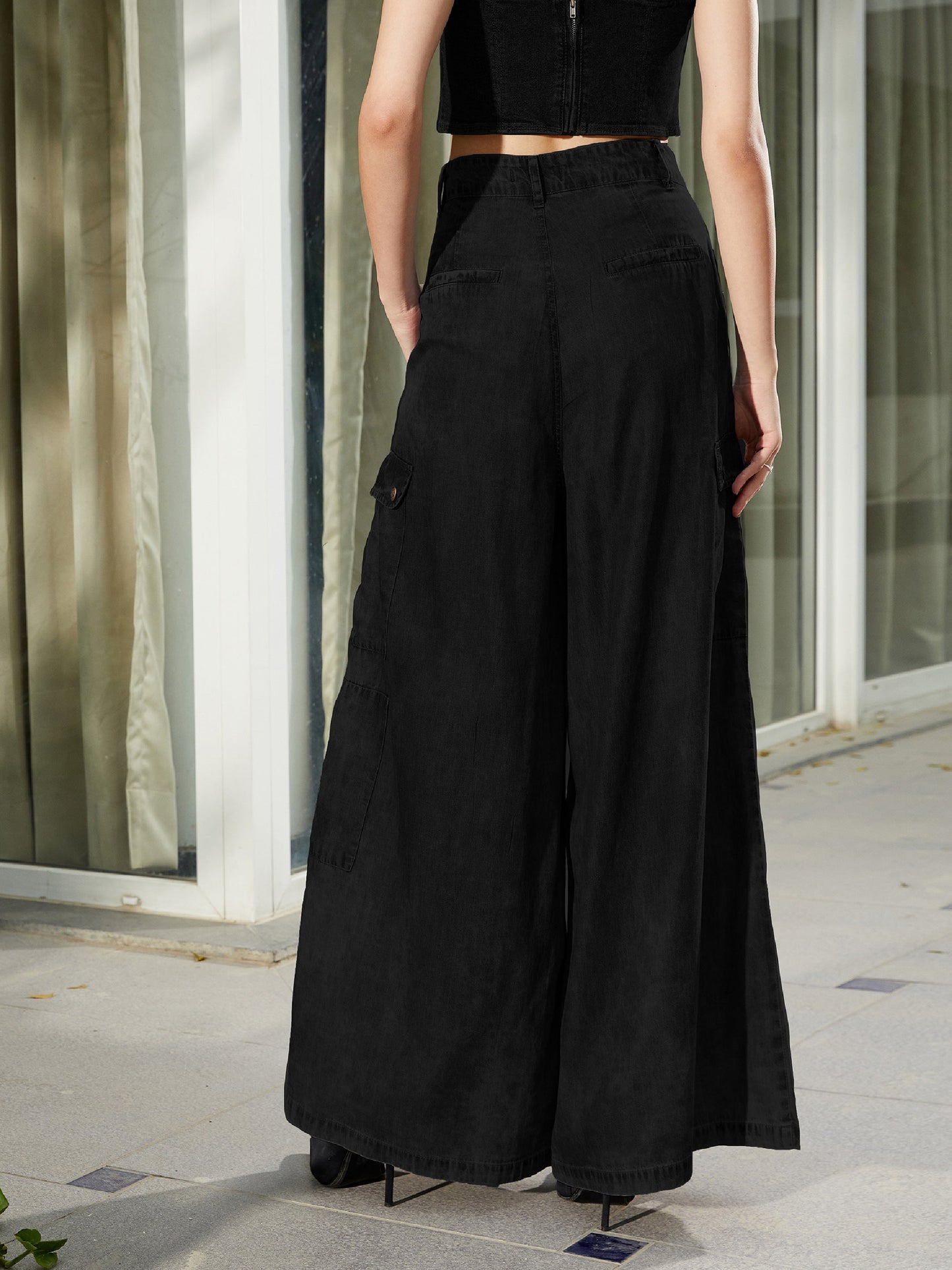 Women's Black Tencel Wide Leg Pants