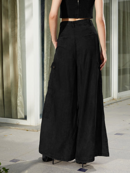 Women's Black Tencel Wide Leg Pants