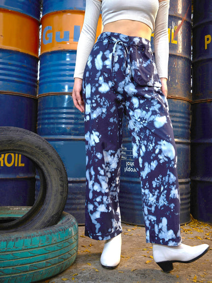Women's Blue Cloud Wash Hanging Pocket Straight Pants