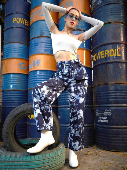 Women's Blue Cloud Wash Hanging Pocket Straight Pants