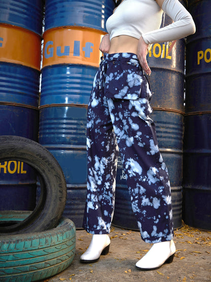 Women's Blue Cloud Wash Hanging Pocket Straight Pants