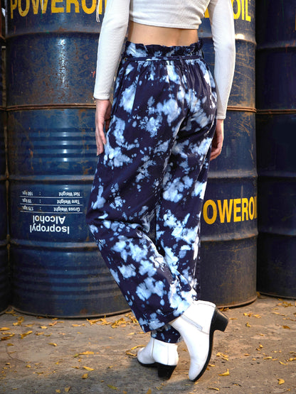Women's Blue Cloud Wash Hanging Pocket Straight Pants