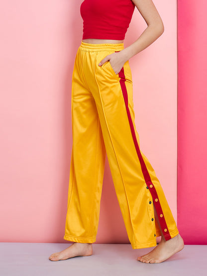 Women's Yellow Side Button Track Pants