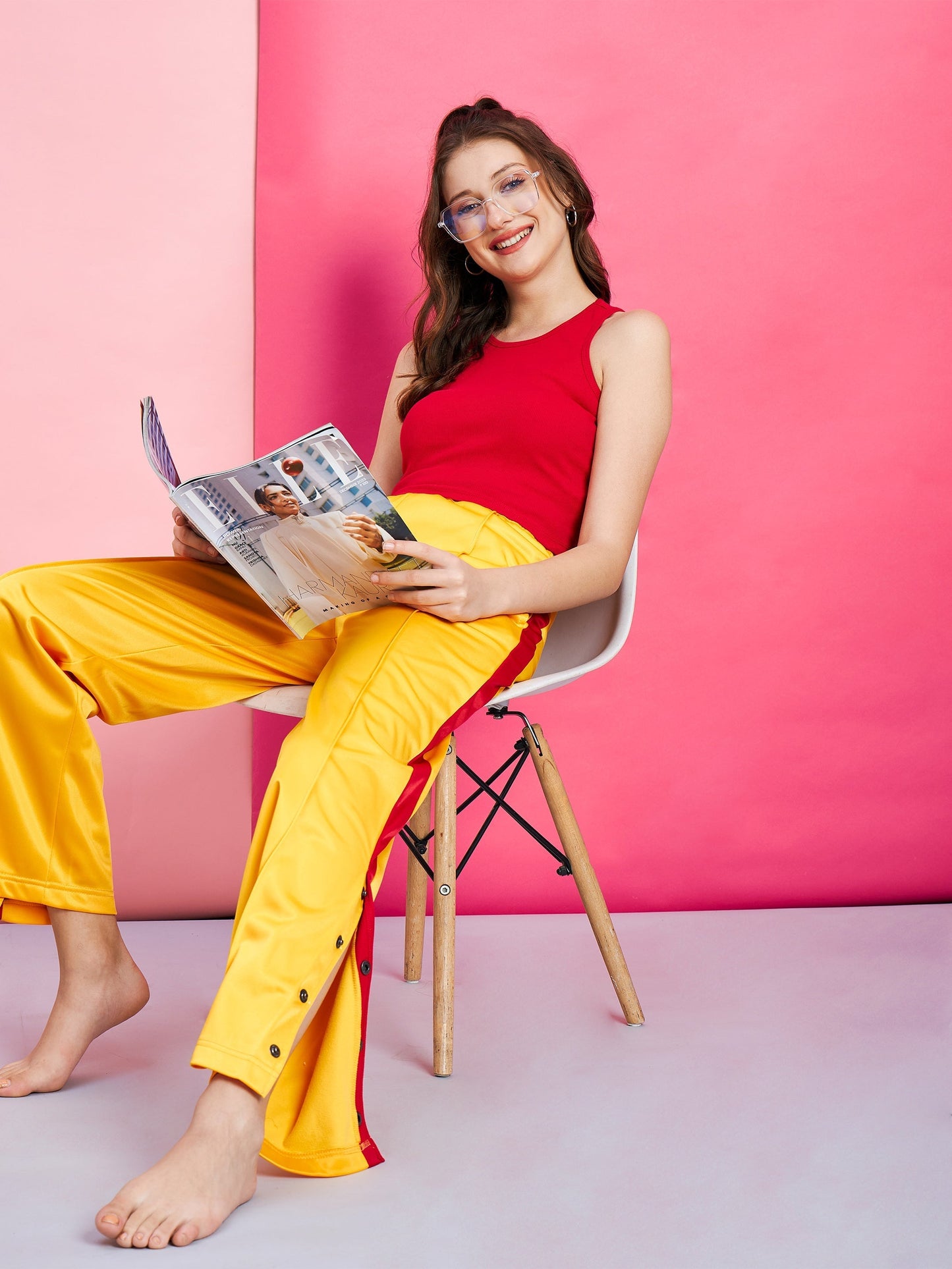 Women's Yellow Side Button Track Pants