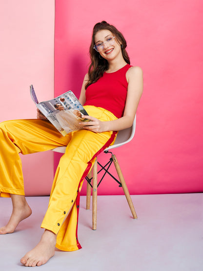 Women's Yellow Side Button Track Pants