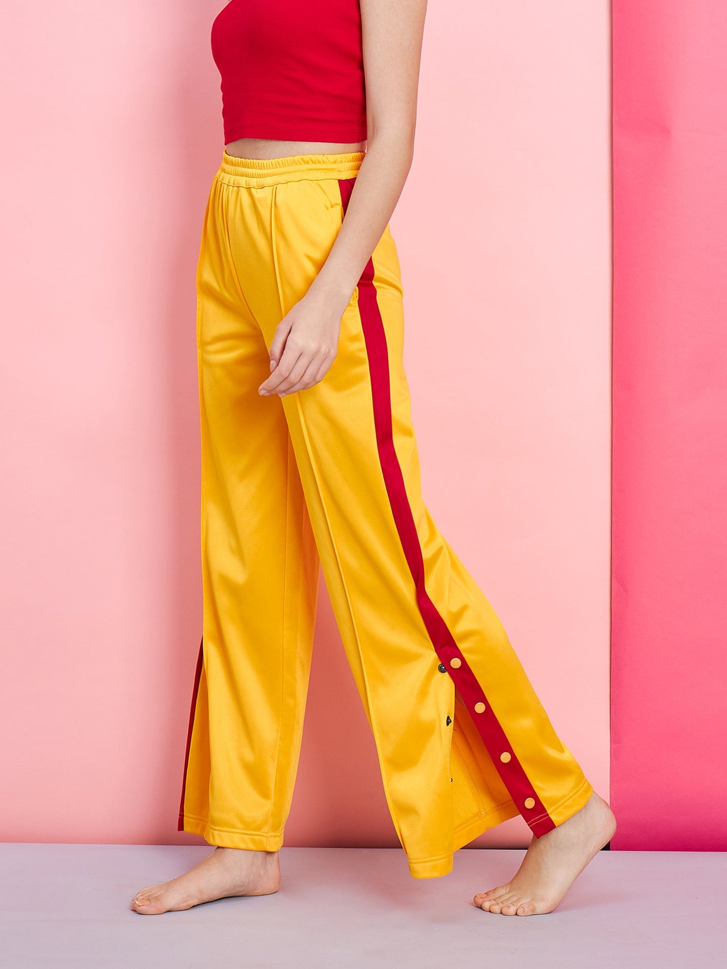Women's Yellow Side Button Track Pants