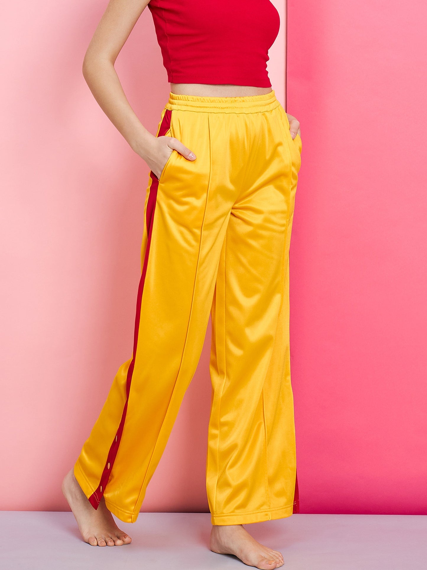 Women's Yellow Side Button Track Pants