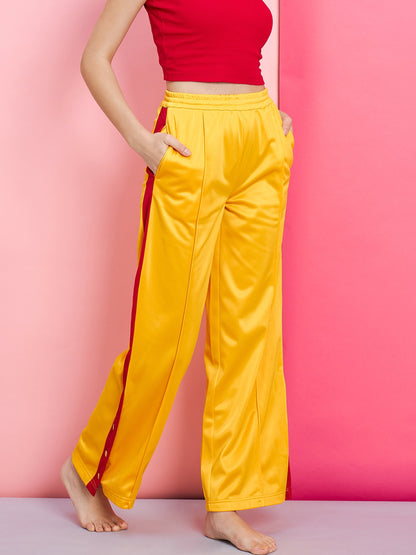 Women's Yellow Side Button Track Pants