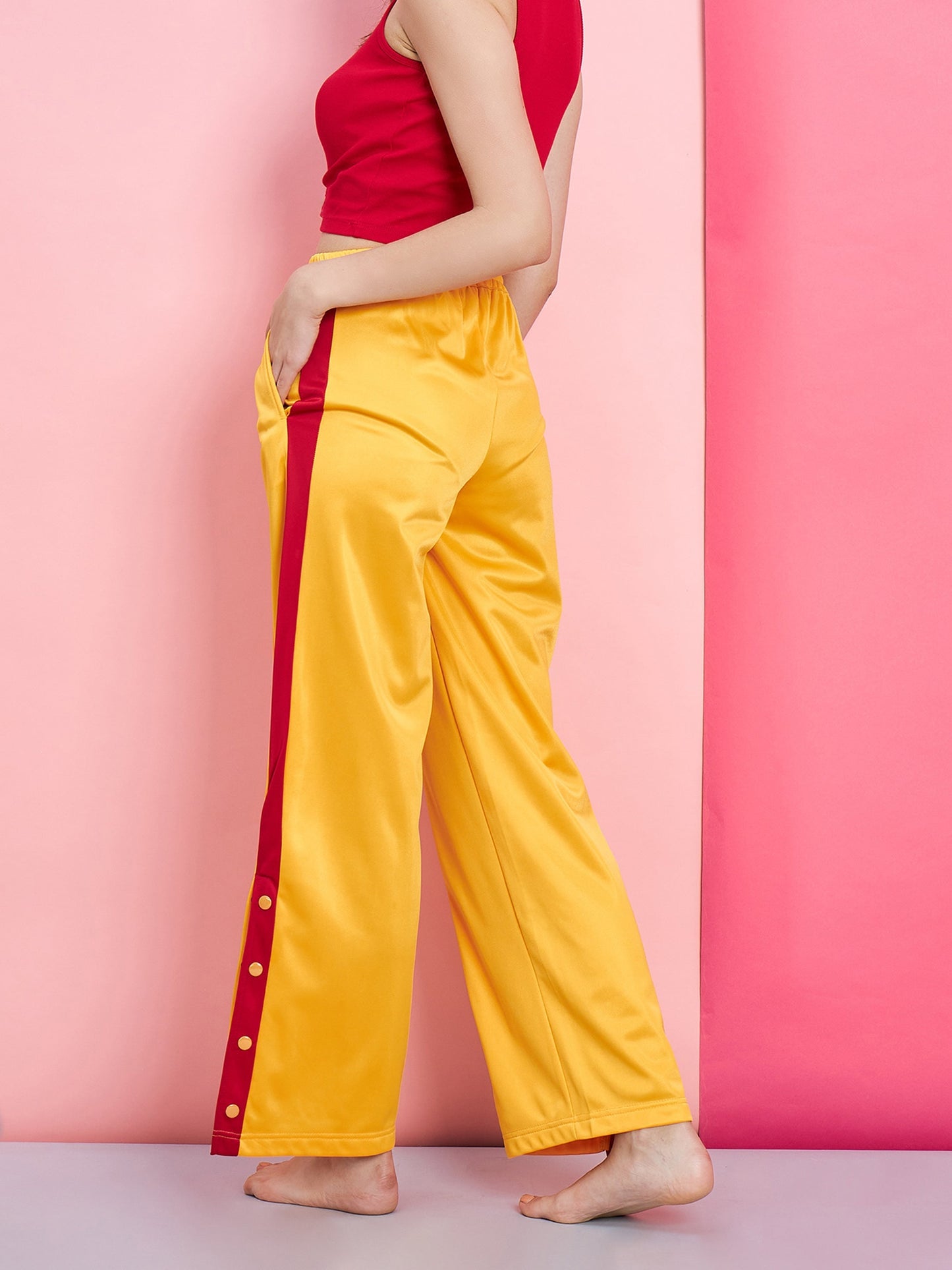 Women's Yellow Side Button Track Pants