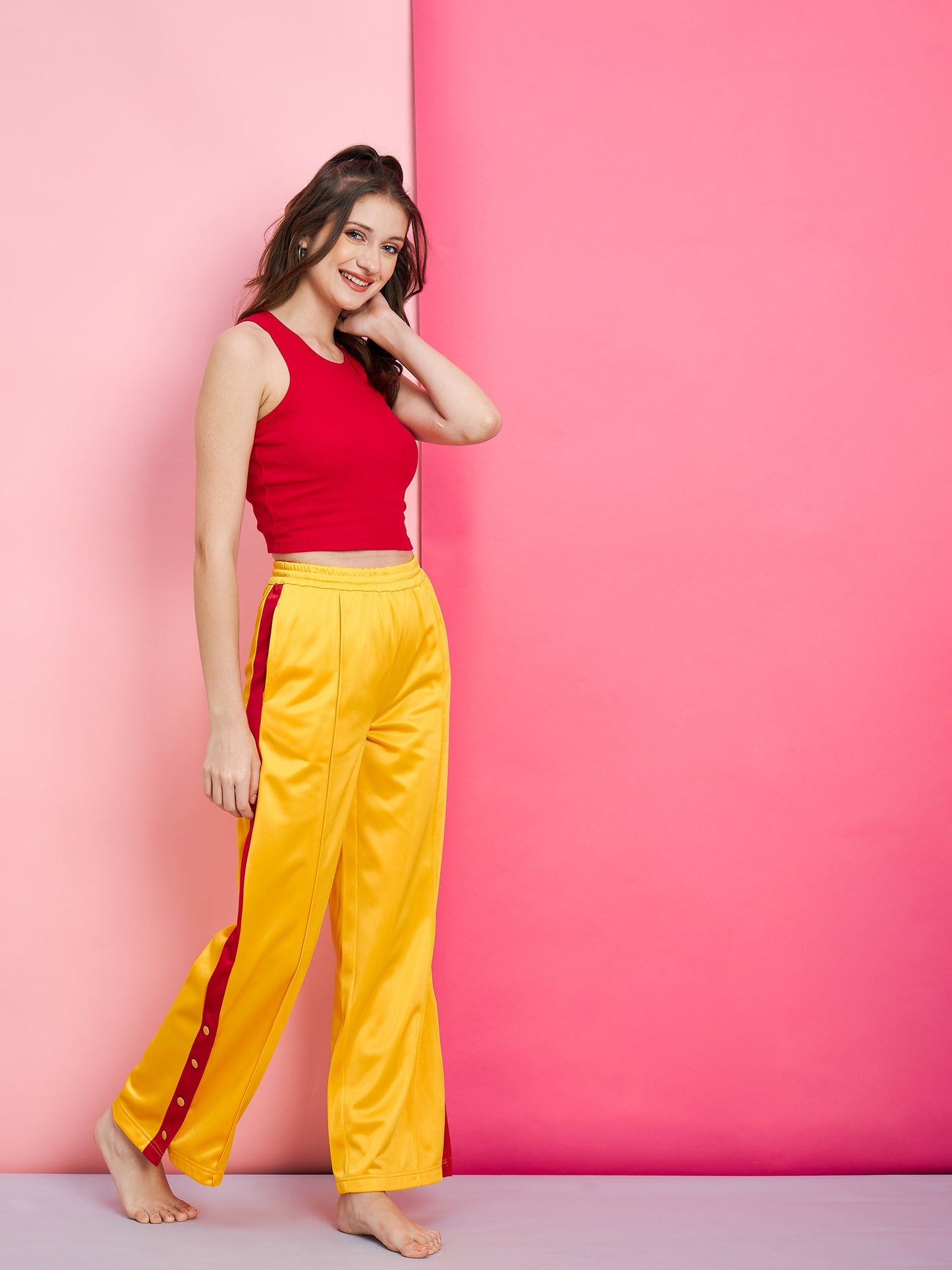 Women's Yellow Side Button Track Pants