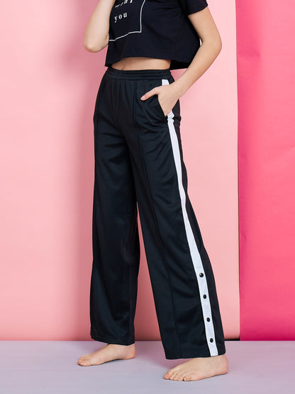 Women's Black Side button Track Pants