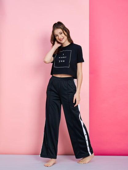 Women's Black Side button Track Pants