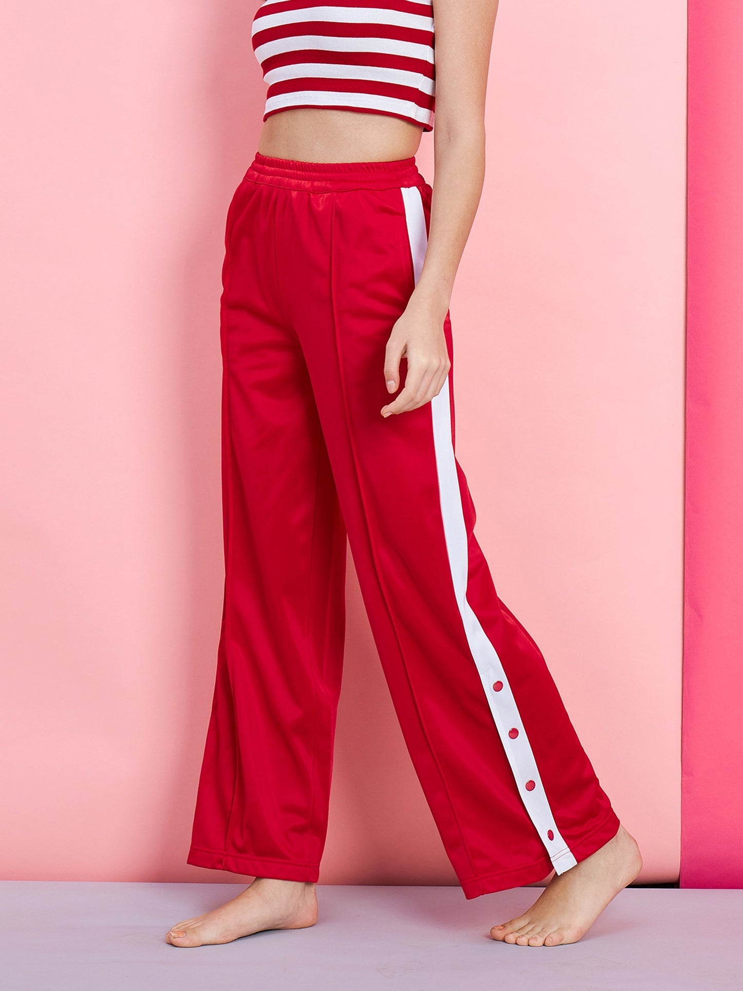 Women's Red Side Button Track Pants