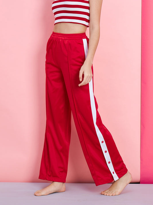 Women's Red Side Button Track Pants