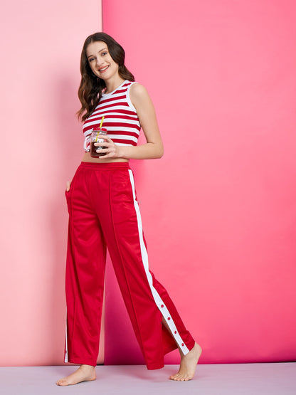Women's Red Side Button Track Pants