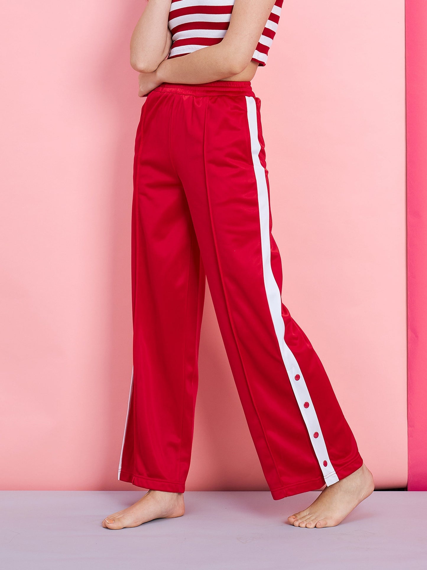 Women's Red Side Button Track Pants