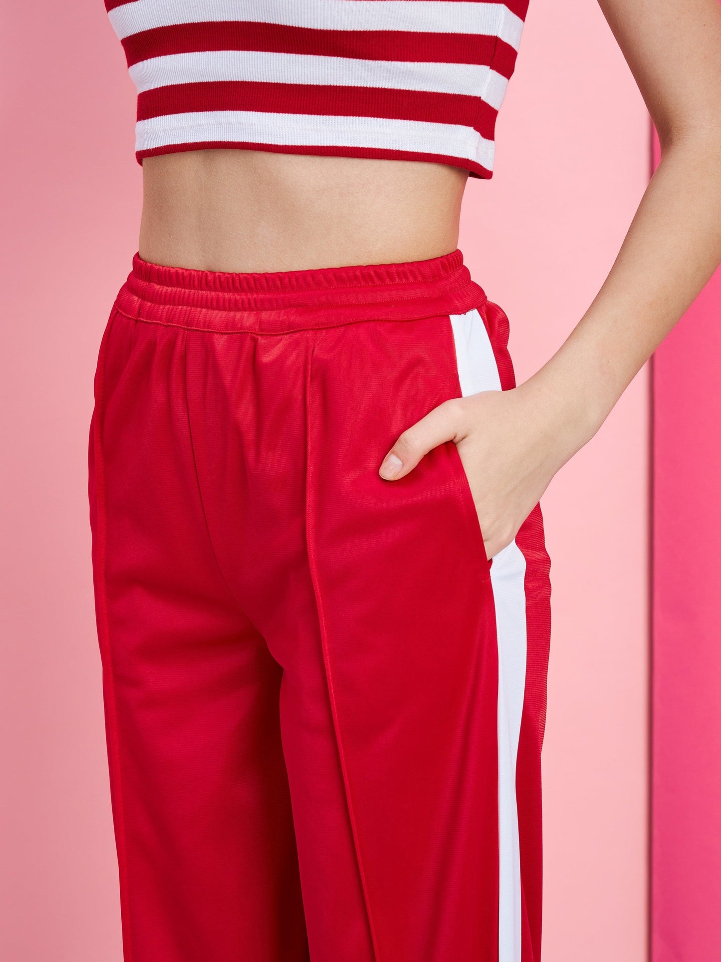 Women's Red Side Button Track Pants