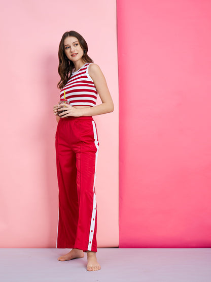 Women's Red Side Button Track Pants