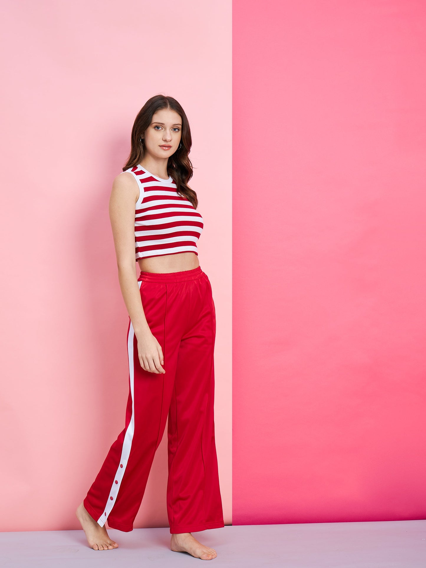 Women's Red Side Button Track Pants