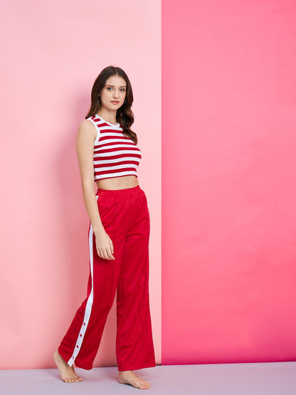 Women's Red Side Button Track Pants