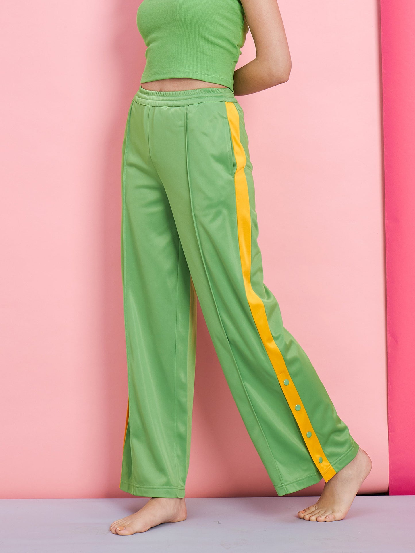 Women's Green Side Button Track Pants