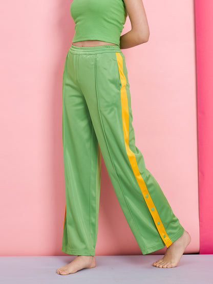 Women's Green Side Button Track Pants