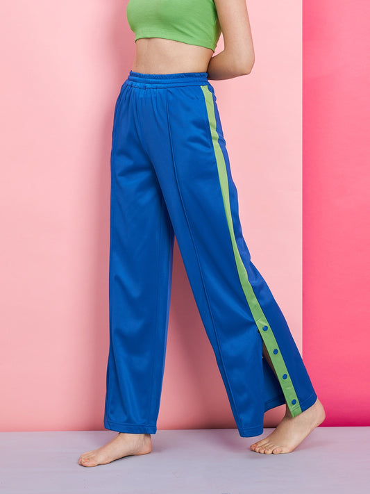 Women's Blue Side Button Track Pants