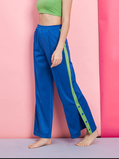 Women's Blue Side Button Track Pants