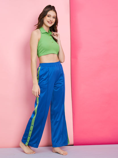Women's Blue Side Button Track Pants