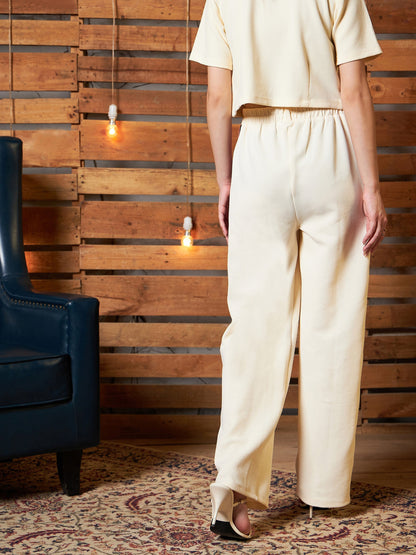 Women's Cream Rainbow Color Side Tape Straight Pants