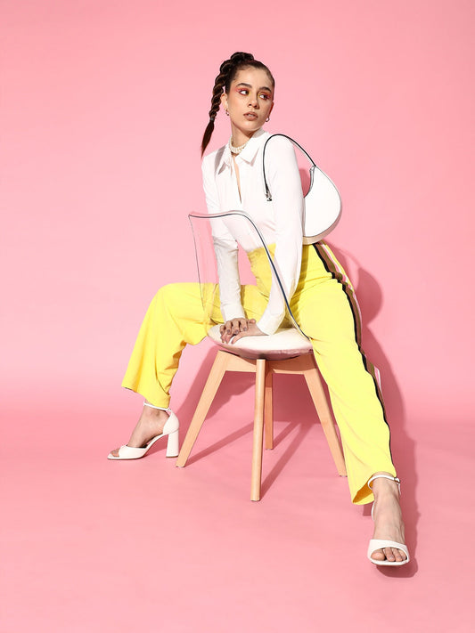 Women's Yellow Rainbow Color Side Tape Straight Pants