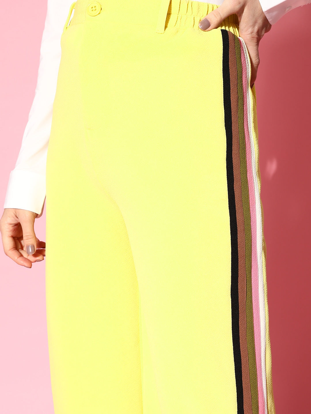Women's Yellow Rainbow Color Side Tape Straight Pants