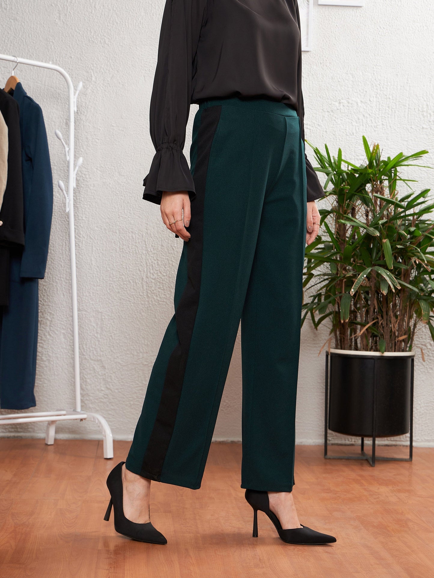 Women's Emerald Green Side Tape Straight Pants