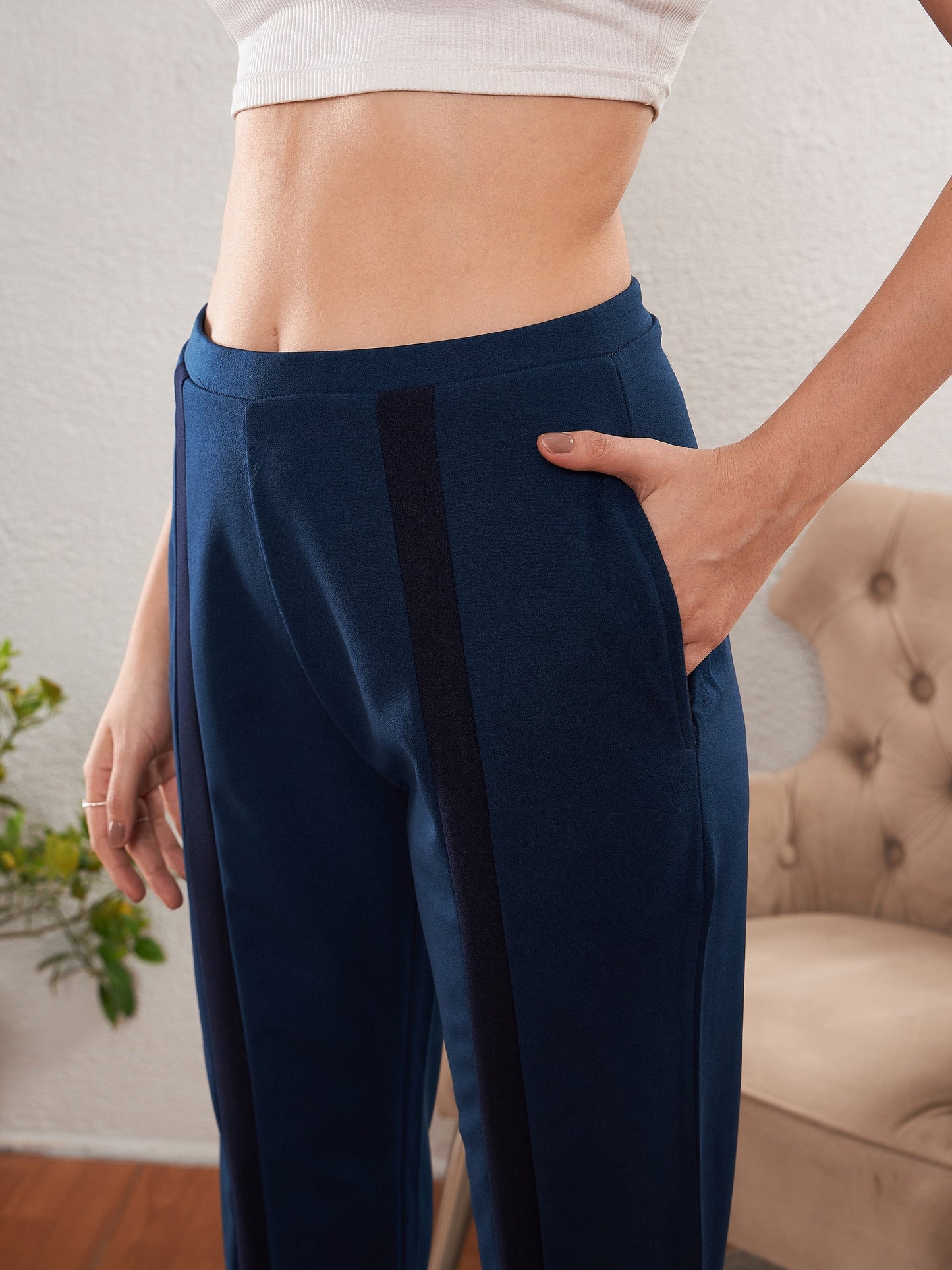 Women's Blue Front Tape Bootleg Pants