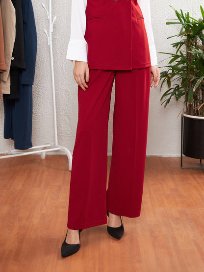 Women's Red Pleated Straight Pants