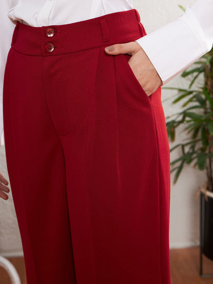 Women's Red Pleated Straight Pants