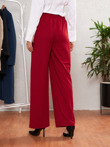 Women's Red Pleated Straight Pants