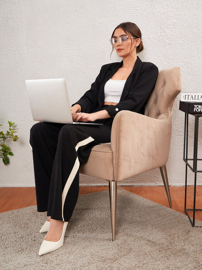 Women's Black Side Tape Straight Pants