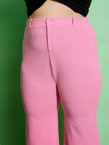 Women's Pink Front Button Bell Bottom Pants