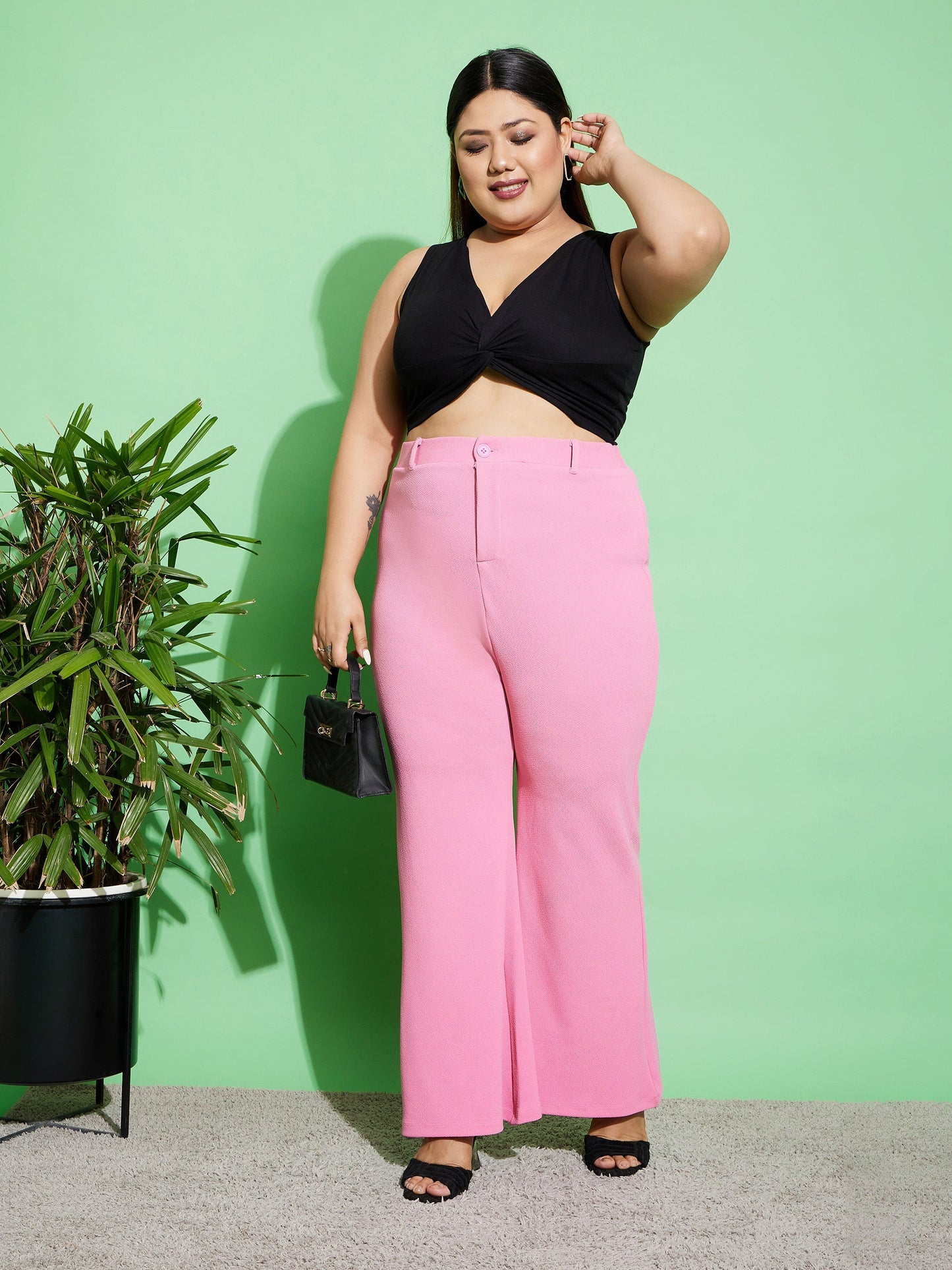 Women's Pink Front Button Bell Bottom Pants