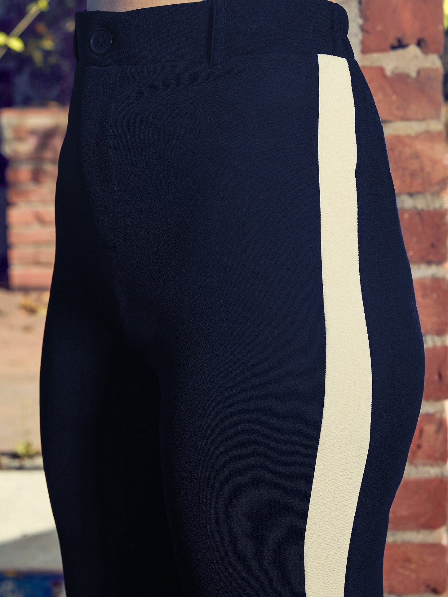 Women's Navy Side Tape Bell Bottom Knitted Pants
