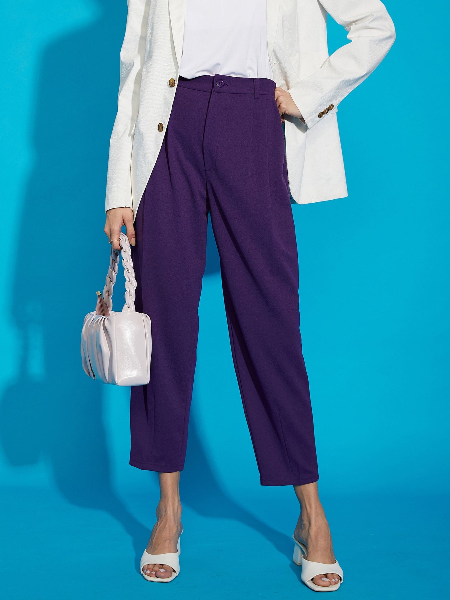 Women's Purple Stretch Knit Tapered Pants