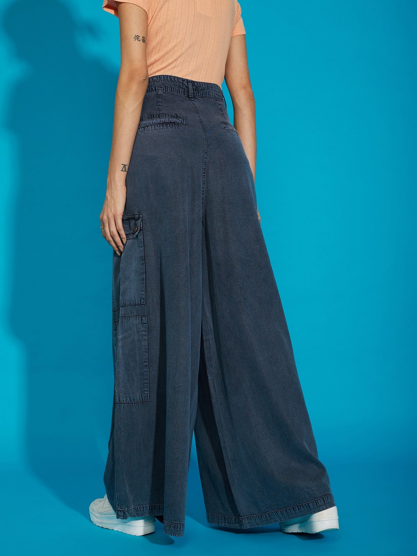 Women's Grey Acid Wash Tencel Wide Leg Pants