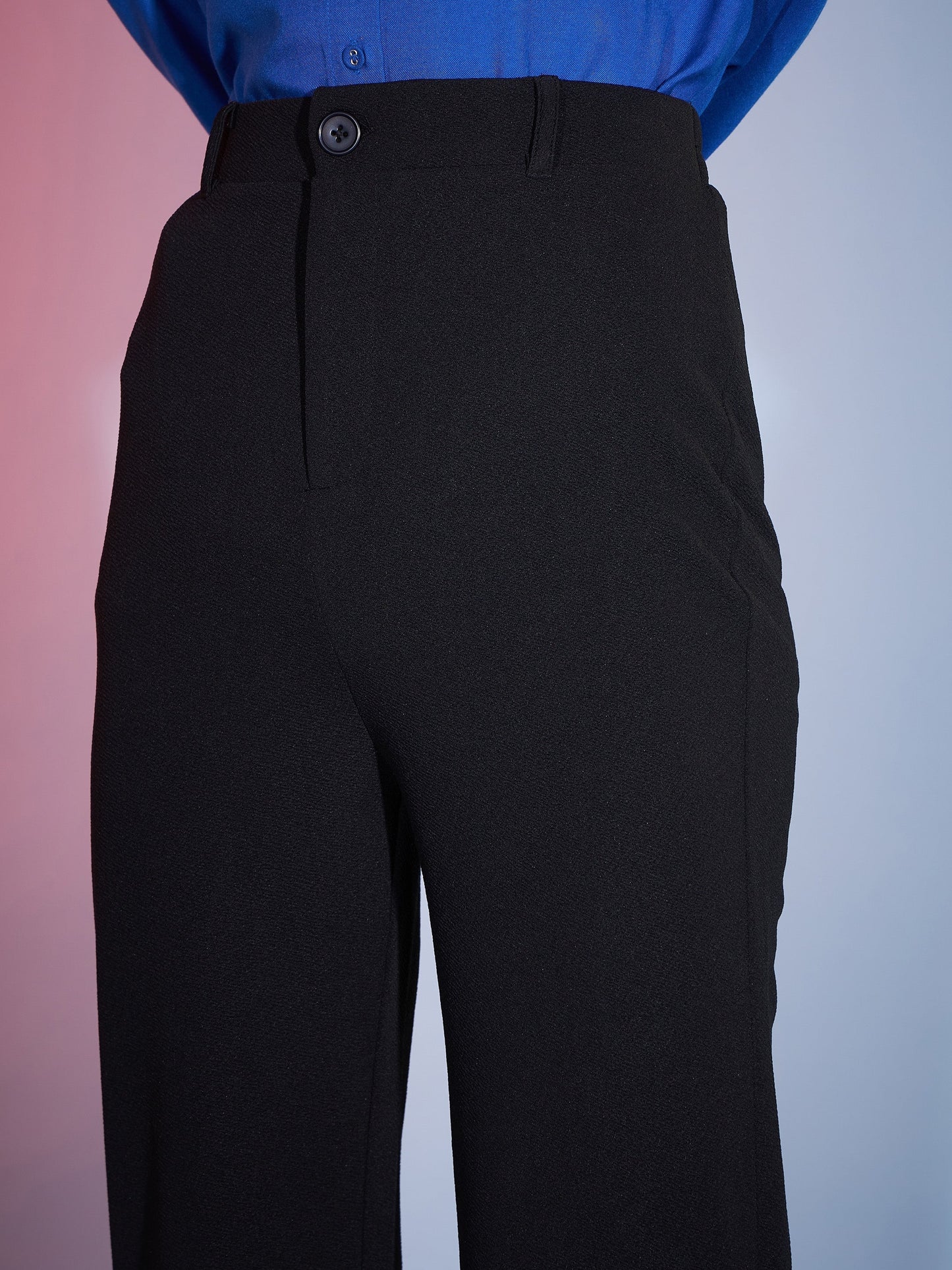 Women's Black Bell Bottom Kick Pleats Knitted Pants