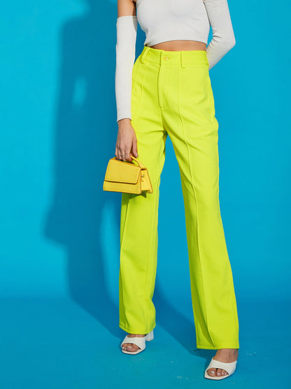 Women's Neon Yellow Knitted Front Darted Pants