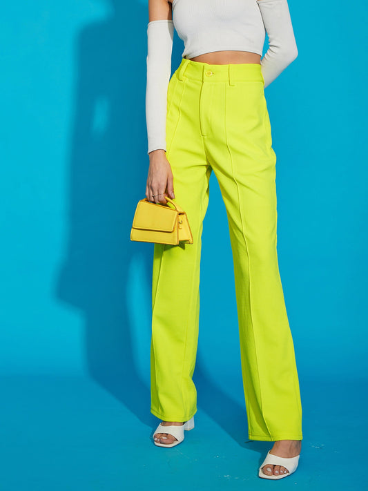 Women's Neon Yellow Knitted Front Darted Pants