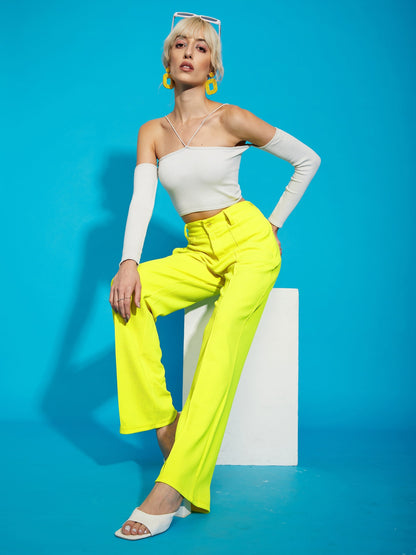 Women's Neon Yellow Knitted Front Darted Pants