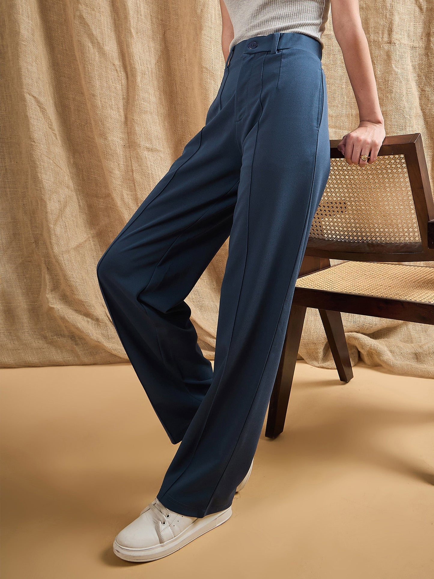 Women's Blue Solid Pant